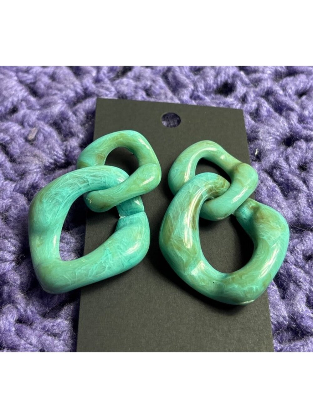 Green Brown Chunky Plastic Chain Dangle Earrings 2 inches